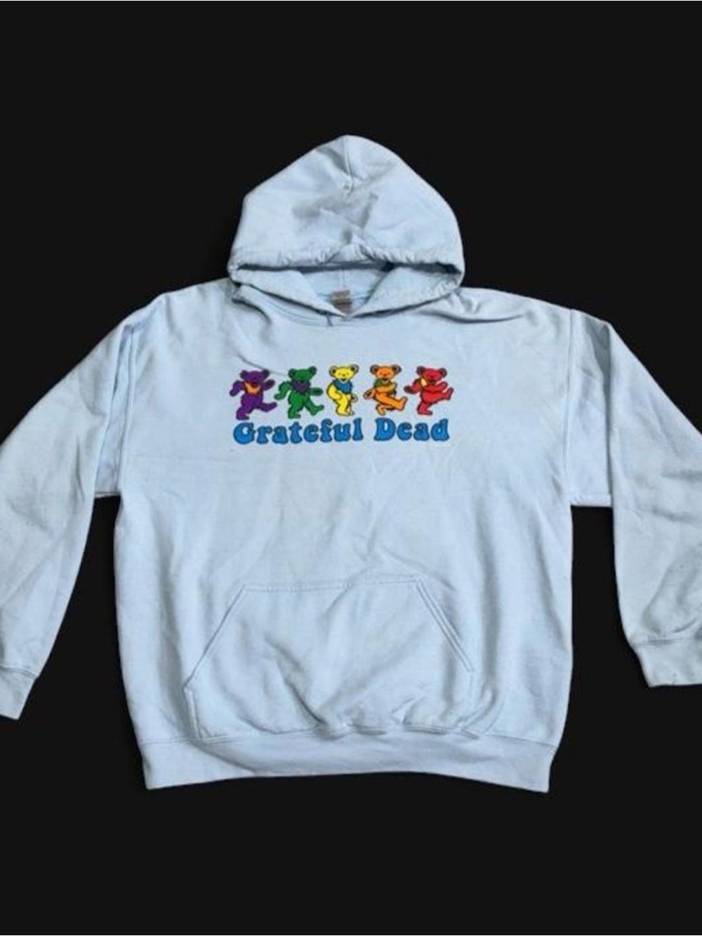 Grateful Dead Light Blue Hoodie with Rainbow Dancing Bears